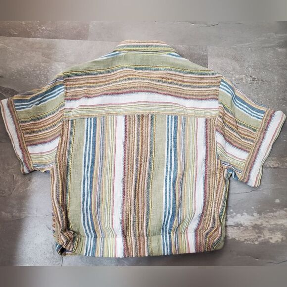 Angie Short Sleeves Crop Top Shirt. Multicolor Stripes. Twisted Front. Boho. L. - Picture 8 of 8